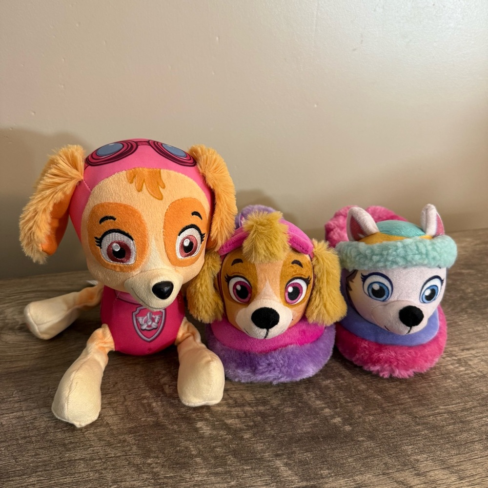 Nickelodeon Paw Patrol Plush & Slippers Kids Sz 11/12 Pink Purple Skye Everest